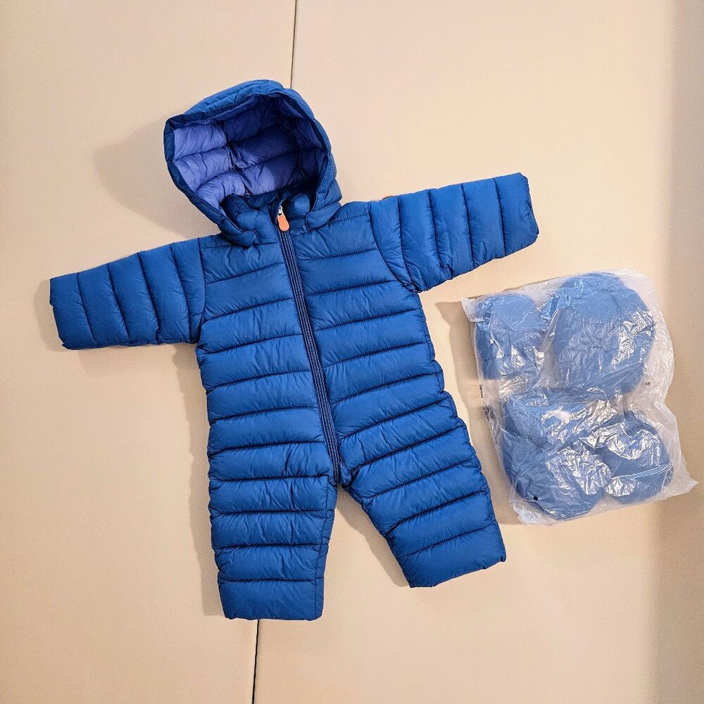 Save The Duck Baby Snowsuit 3-6M Blue Vegan Down Pram Suit NWOT Winter Bunting